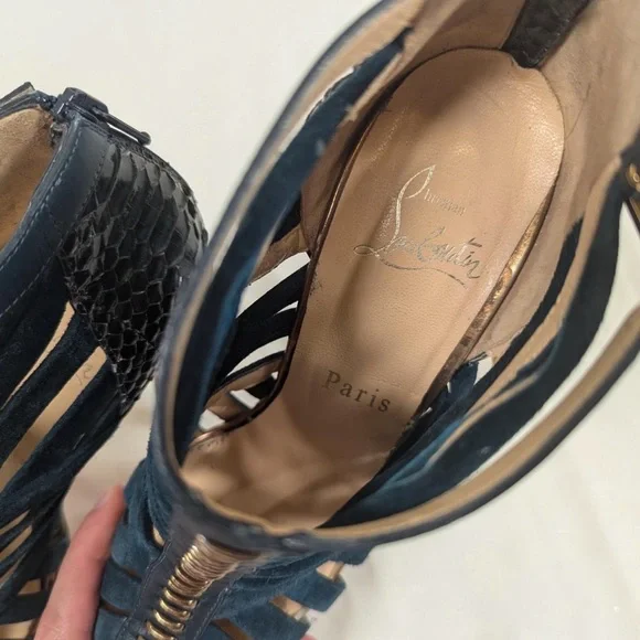 Christian Louboutin Karina Teal Suede Python Booties EU 37 (US 6–6.5) - Picture 8 of 8